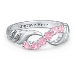 Engravable Infinity Wave Ring with Gemstones in 925 Sterling Silver with Pink Tourmaline