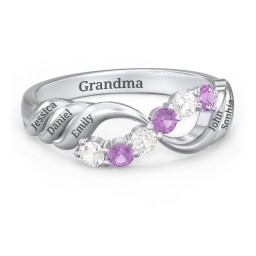 Engravable Infinity Wave Ring with Gemstones in 925 Sterling Silver with Cubic Zirconia and Amethyst