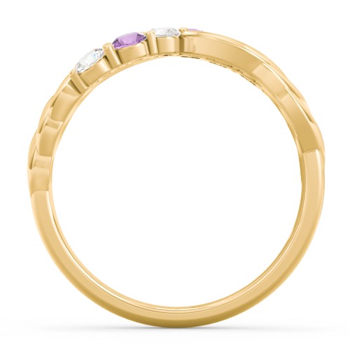 Engravable Infinity Wave Ring with Gemstones – 10K Yellow Gold with Cubic Zirconia and Amethyst