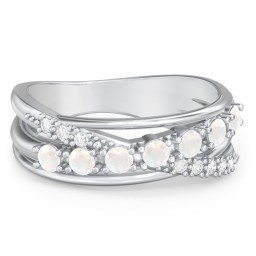 7 Stone Crossover Ring with Accents