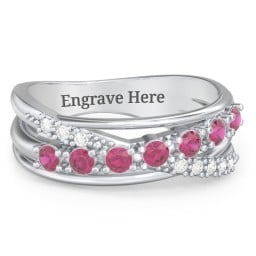 7 Stone Crossover Ring with Accents