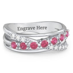 7 Stone Crossover Ring with Accents