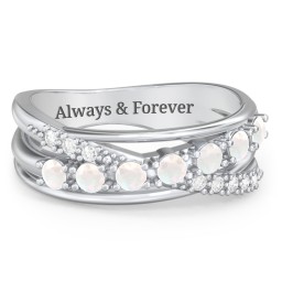 7 Stone Crossover Ring with Accents in 925 Sterling Silver with Opal and White Premium Zirconia