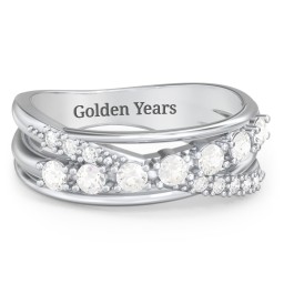 7 Stone Crossover Ring with Accents in 925 Sterling Silver with Cubic Zirconia and White Premium Zirconia