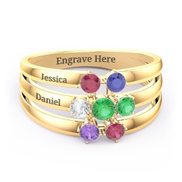 Spidra' Round Centre Ring in 10K Solid Yellow Gold with Emerald, Ruby, Cubic Zirconia, Amethyst, and Blue Sapphire