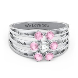 Spidra' Round Centre Ring in 925 Sterling Silver with Cubic Zirconia and Pink Tourmaline