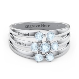 Spidra' Round Centre Ring in 925 Sterling Silver with Aquamarine
