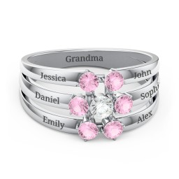 Spidra' Round Centre Ring in 925 Sterling Silver with Cubic Zirconia and Pink Tourmaline