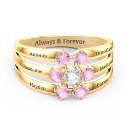 Spidra' Round Centre Ring in 10K Solid Yellow Gold with Cubic Zirconia and Pink Tourmaline