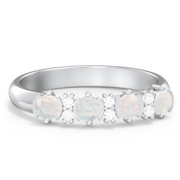 4 Stone Semi-Bezel Ring with Accents