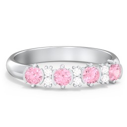 4 Stone Semi-Bezel Ring with Accents