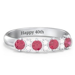 4 Stone Semi-Bezel Ring with Accents