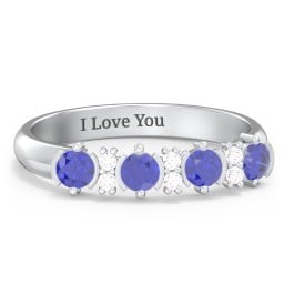 4 Stone Semi-Bezel Ring with Accents