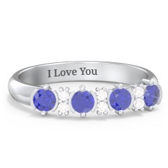 4 Stone Semi-Bezel Ring with Accents – Sterling Silver with Blue Sapphire and White Premium Zirconia