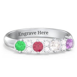4 Stone Semi-Bezel Ring with Accents in 925 Sterling Silver with Emerald, Ruby, Cubic Zirconia, Amethyst, and White Premium Zirconia