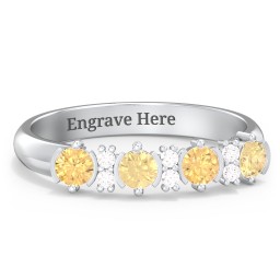4 Stone Semi-Bezel Ring with Accents in 925 Sterling Silver with Citrine and White Premium Zirconia