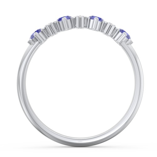 4 Stone Semi-Bezel Ring with Accents – Sterling Silver with Blue Sapphire and White Premium Zirconia