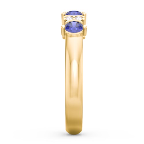 4 Stone Semi-Bezel Ring with Accents – 10K Yellow Gold with Blue Sapphire and White Premium Zirconia