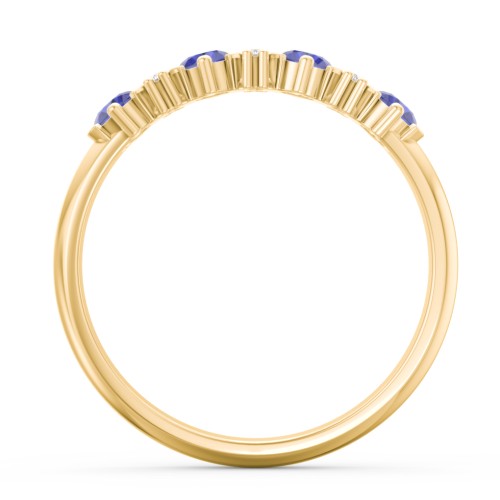 4 Stone Semi-Bezel Ring with Accents – 10K Yellow Gold with Blue Sapphire and White Premium Zirconia