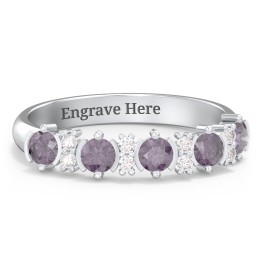 5 Stone Semi-Bezel Ring with Accents in 925 Sterling Silver with Alexandrite and White Premium Zirconia