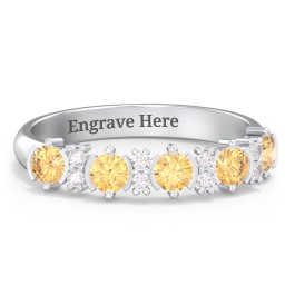 5 Stone Semi-Bezel Ring with Accents in 925 Sterling Silver with Citrine and White Premium Zirconia