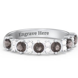 6 Stone Semi-Bezel Ring with Accents