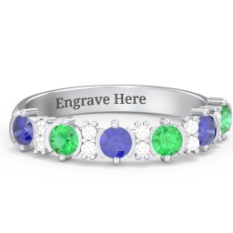 6 Stone Semi-Bezel Ring with Accents