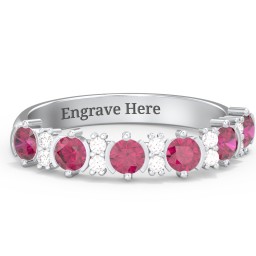 6 Stone Semi-Bezel Ring with Accents in 925 Sterling Silver with Ruby and White Premium Zirconia