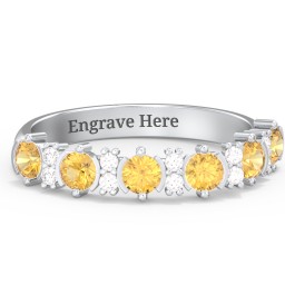 6 Stone Semi-Bezel Ring with Accents in 925 Sterling Silver with Citrine and White Premium Zirconia