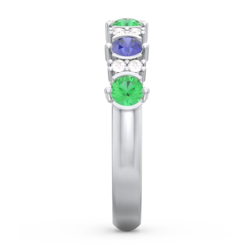 6 Stone Semi-Bezel Ring with Accents – 10K White Gold with Blue Sapphire, Emerald, and White Premium Zirconia