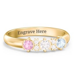 3 Stone Semi-Bezel Ring with Accents