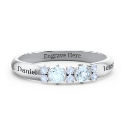 Twin Circular Half Bezel Twin Accent Ring in 925 Sterling Silver with Aquamarine and Fancy Blue Premium Zirconia
