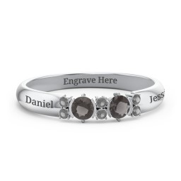 Twin Circular Half Bezel Twin Accent Ring in 925 Sterling Silver with Smokey Quartz and Black Premium Zirconia
