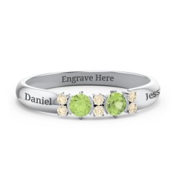 Twin Circular Half Bezel Twin Accent Ring in 925 Sterling Silver with Peridot and Fancy Yellow Premium Zirconia