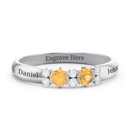 Twin Circular Half Bezel Twin Accent Ring in 925 Sterling Silver with Citrine and White Premium Zirconia