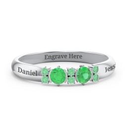 Twin Circular Half Bezel Twin Accent Ring in 925 Sterling Silver with Emerald and Green Premium Zirconia