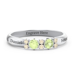 Twin Circular Half Bezel Twin Accent Ring in 925 Sterling Silver with Peridot and Fancy Yellow Premium Zirconia