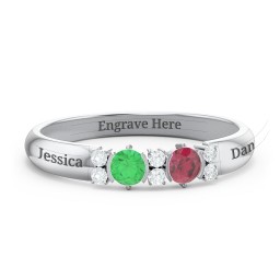 Twin Circular Half Bezel Twin Accent Ring in 925 Sterling Silver with Emerald, Ruby, and White Premium Zirconia