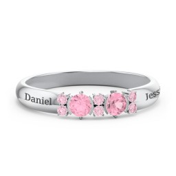 Twin Circular Half Bezel Twin Accent Ring in 925 Sterling Silver with Pink Tourmaline and Fancy Pink Premium Zirconia