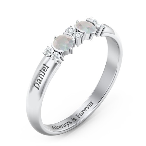 Twin Circular Half Bezel Twin Accent Ring – Sterling Silver with Opal and White Premium Zirconia