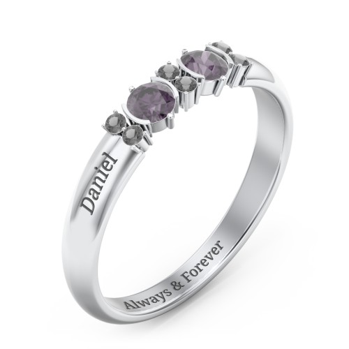 Twin Circular Half Bezel Twin Accent Ring – Sterling Silver with Alexandrite and Black Premium Zirconia