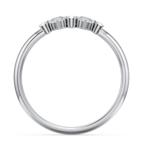 Twin Circular Half Bezel Twin Accent Ring – Sterling Silver with Opal and White Premium Zirconia