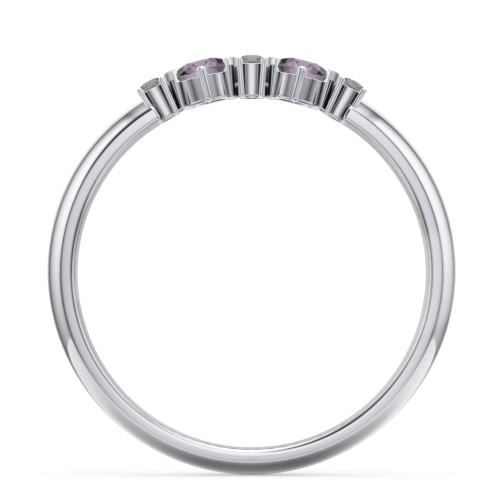 Twin Circular Half Bezel Twin Accent Ring – Sterling Silver with Alexandrite and Black Premium Zirconia