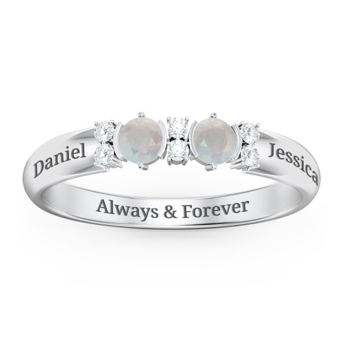 Twin Circular Half Bezel Twin Accent Ring – Sterling Silver with Opal and White Premium Zirconia