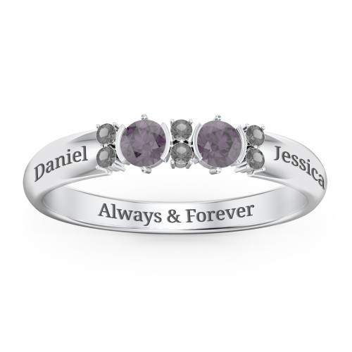 Twin Circular Half Bezel Twin Accent Ring – Sterling Silver with Alexandrite and Black Premium Zirconia