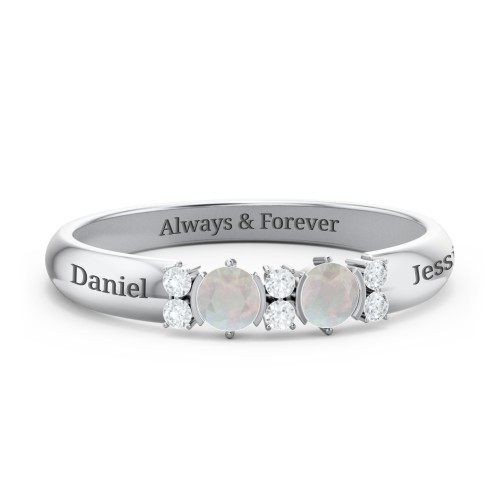 Twin Circular Half Bezel Twin Accent Ring – Sterling Silver with Opal and White Premium Zirconia