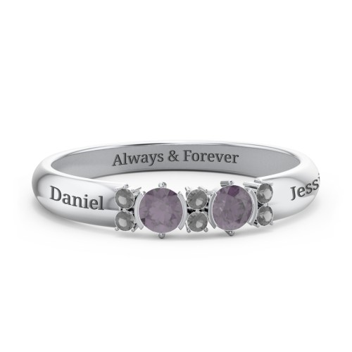 Twin Circular Half Bezel Twin Accent Ring – Sterling Silver with Alexandrite and Black Premium Zirconia