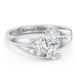 Heart Cluster Ring with Accents in 925 Sterling Silver with Diamond