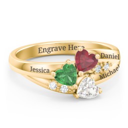 Heart Cluster Ring with Accents in 10K Solid Yellow Gold with Emerald, Ruby, and Cubic Zirconia