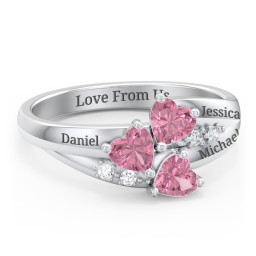 Heart Cluster Ring with Accents in 925 Sterling Silver with Pink Tourmaline